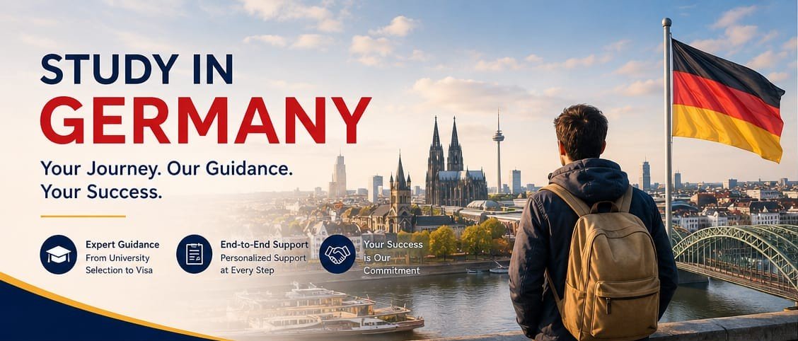 Study in Germany — student overlooking a German city